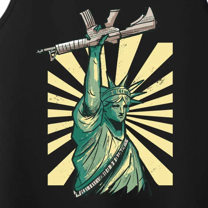 Statue Of Liberty Holding Gun Performance Tank