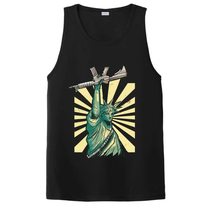 Statue Of Liberty Holding Gun Performance Tank