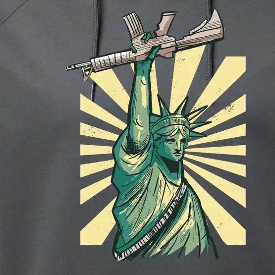 Statue Of Liberty Holding Gun Performance Fleece Hoodie