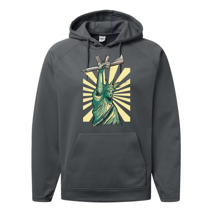 Statue Of Liberty Holding Gun Performance Fleece Hoodie