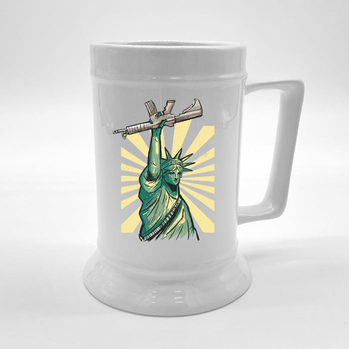 Statue Of Liberty Holding Gun Front & Back Beer Stein