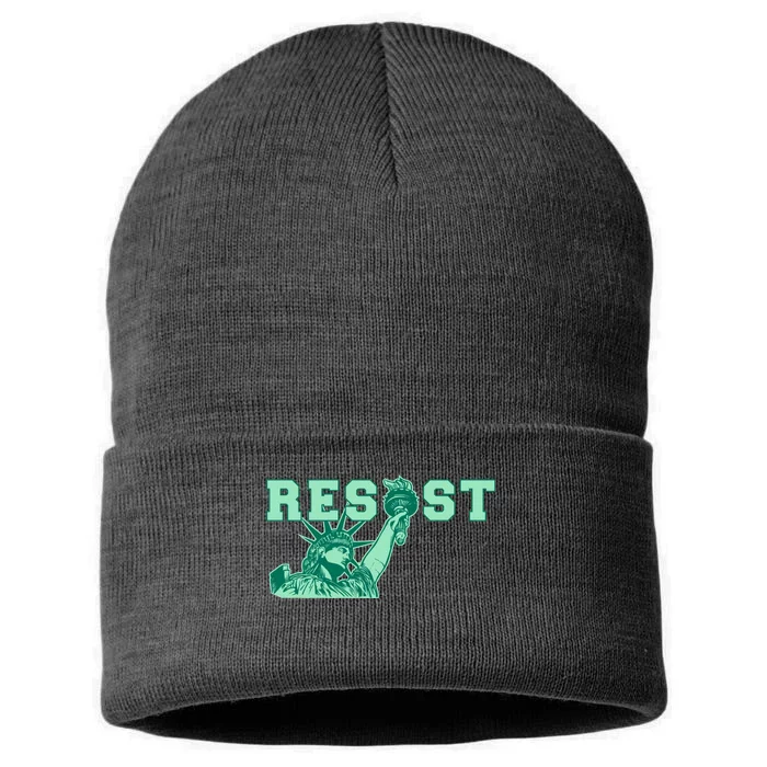 Statue of Liberty Resist Graphic Resistance Anti Trump Sustainable Knit Beanie