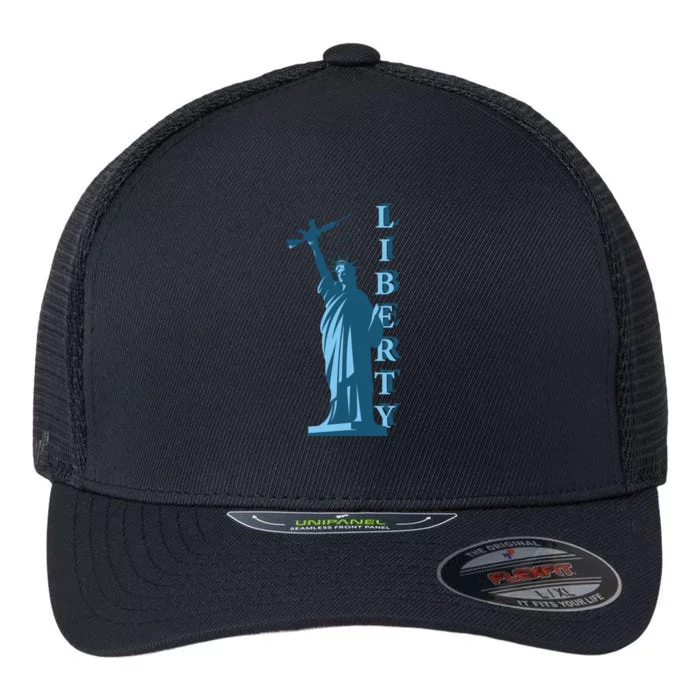 Stature Of Liberty Holding AR-15 Assault Rifle Flexfit Unipanel Trucker Cap