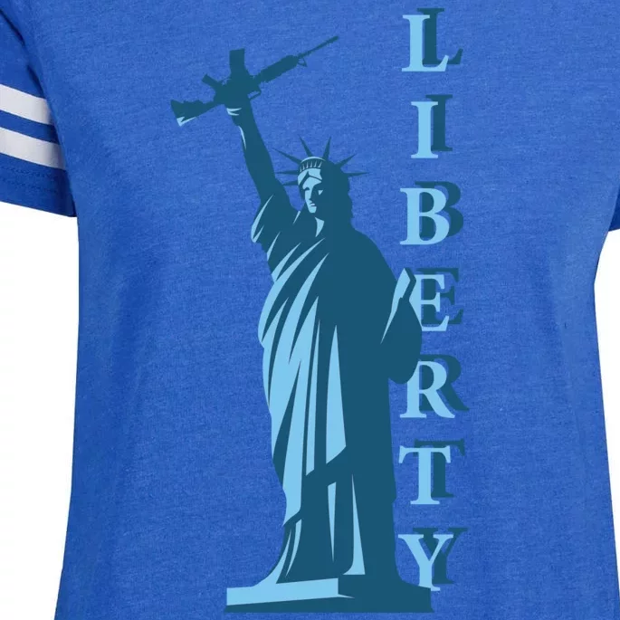 Stature Of Liberty Holding AR-15 Assault Rifle Enza Ladies Jersey Football T-Shirt