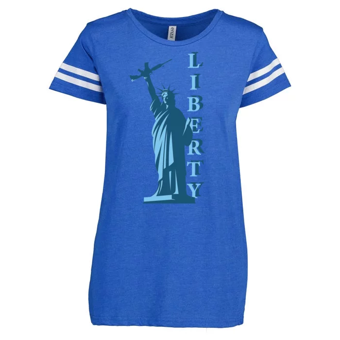 Stature Of Liberty Holding AR-15 Assault Rifle Enza Ladies Jersey Football T-Shirt