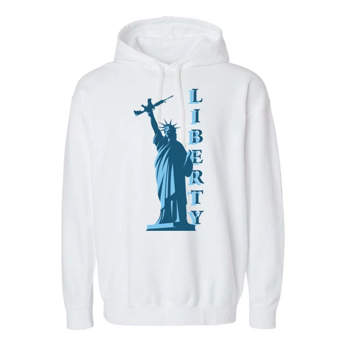 Stature Of Liberty Holding AR-15 Assault Rifle Garment-Dyed Fleece Hoodie