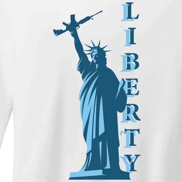 Stature Of Liberty Holding AR-15 Assault Rifle Womens CVC Long Sleeve Shirt