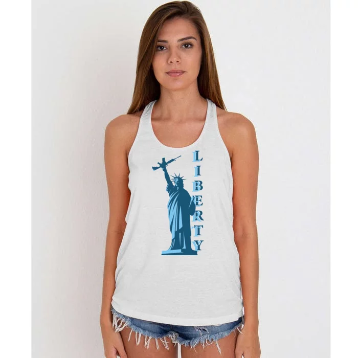 Stature Of Liberty Holding AR-15 Assault Rifle Women's Knotted Racerback Tank