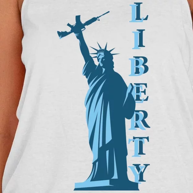 Stature Of Liberty Holding AR-15 Assault Rifle Women's Knotted Racerback Tank