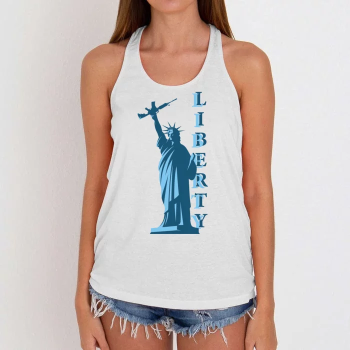 Stature Of Liberty Holding AR-15 Assault Rifle Women's Knotted Racerback Tank