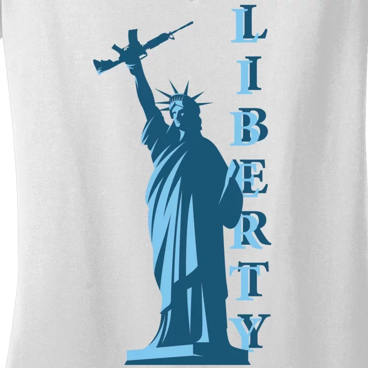 Stature Of Liberty Holding AR-15 Assault Rifle Women's V-Neck T-Shirt