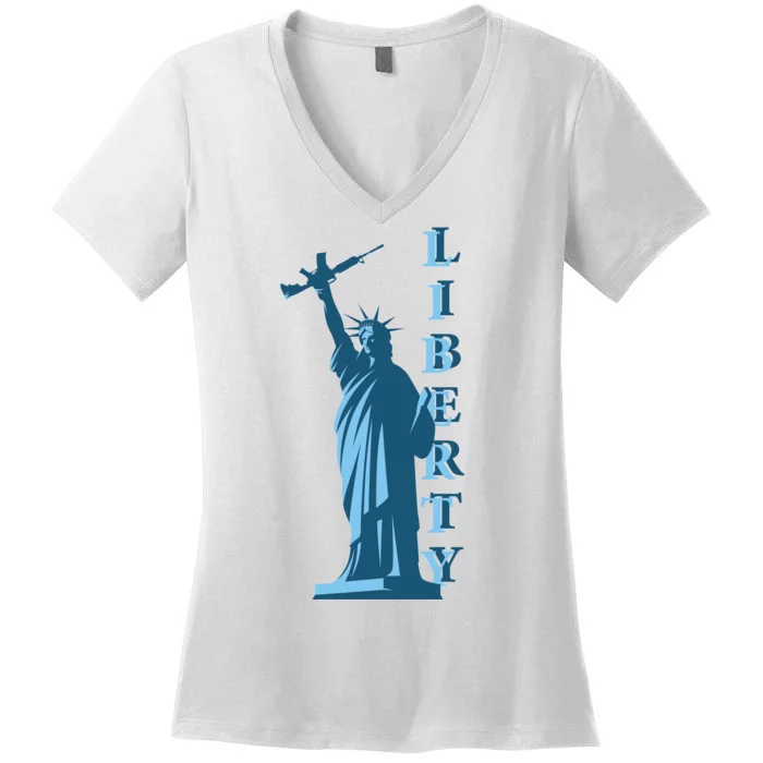 Stature Of Liberty Holding AR-15 Assault Rifle Women's V-Neck T-Shirt