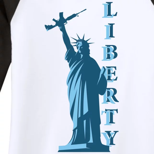 Stature Of Liberty Holding AR-15 Assault Rifle Women's Tri-Blend 3/4-Sleeve Raglan Shirt