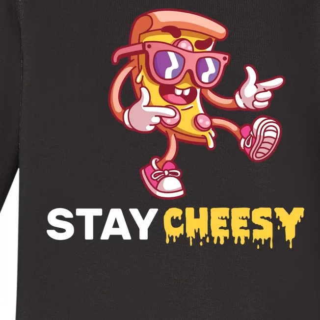 Stay Cheesy Pizza Baby Long Sleeve Bodysuit