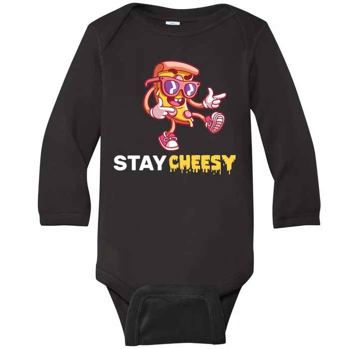 Stay Cheesy Pizza Baby Long Sleeve Bodysuit