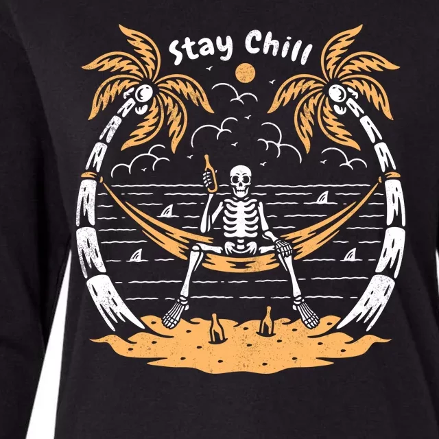 Stay Chill Skeleton Womens Cotton Relaxed Long Sleeve T-Shirt