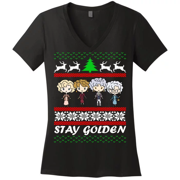 Stay Golden Ugly Christmas Women's V-Neck T-Shirt