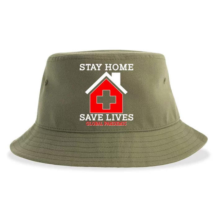 Stay Home Save Lives Global Pandemic Sustainable Bucket Hat