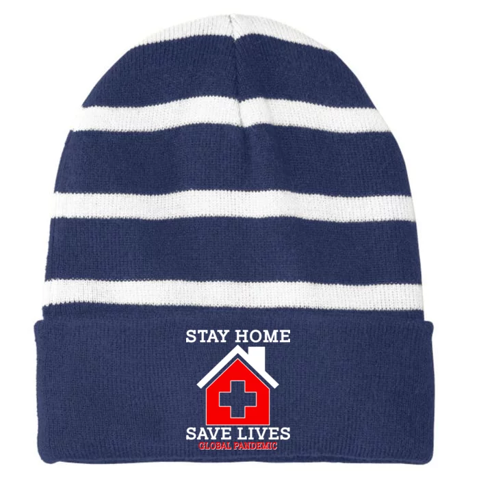 Stay Home Save Lives Global Pandemic Striped Beanie with Solid Band