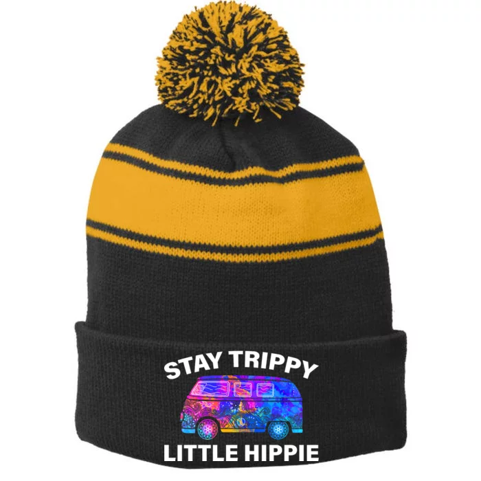 Stay Trippy Little Hippie Stripe Pom Pom Beanie