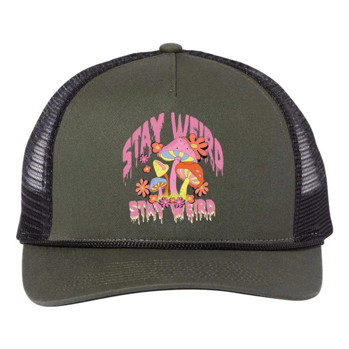 Stay Weird Mushrooms Retro Rope Trucker Hat Cap