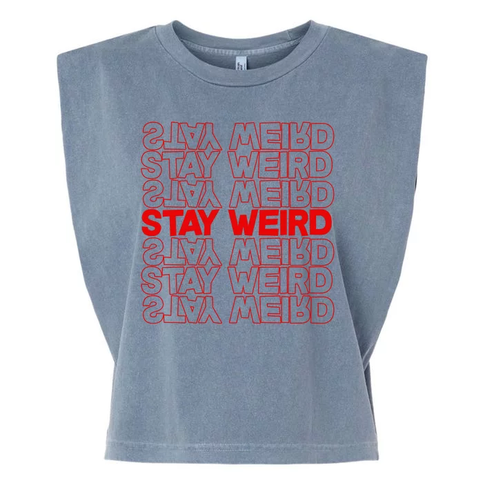 Stay Weird Text Pattern Garment-Dyed Women's Muscle Tee