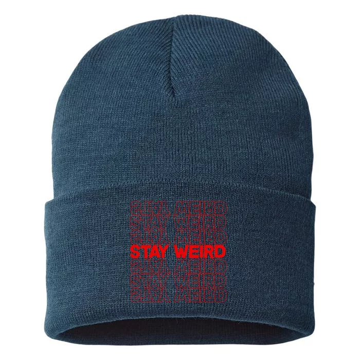 Stay Weird Text Pattern Sustainable Knit Beanie