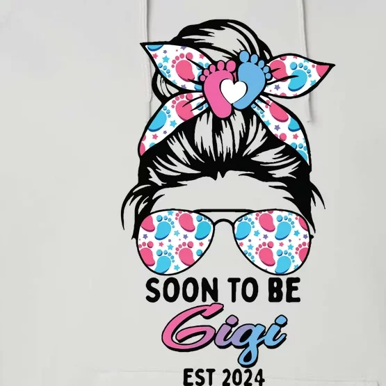 Soon To Be Gigi Est 2024 Messy Bun Pregnancy Announcement Performance Fleece Hoodie