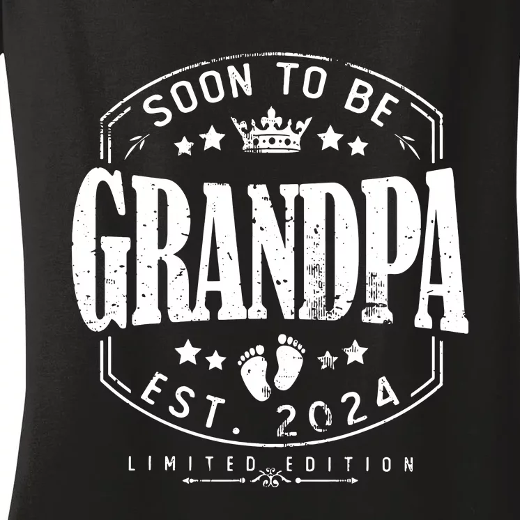 Soon To Be Grandpa 2024 Grandparents Baby Announcement Women's V-Neck T-Shirt