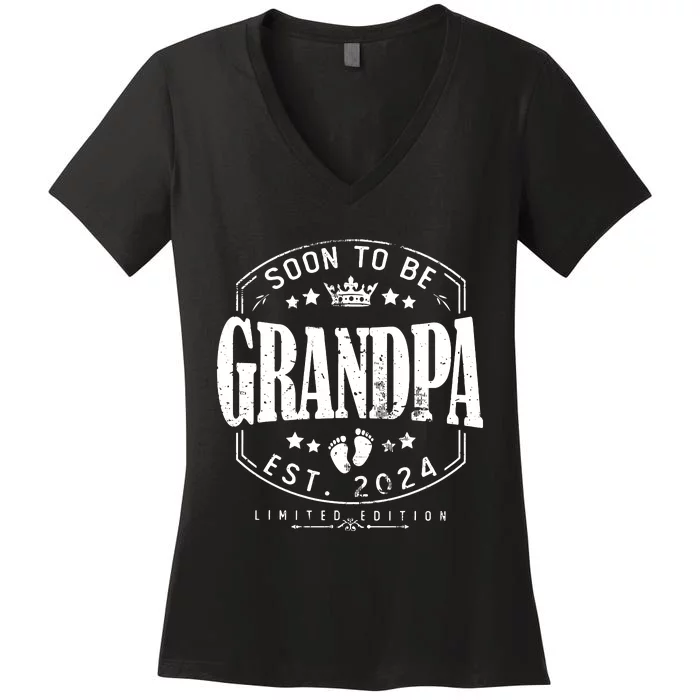 Soon To Be Grandpa 2024 Grandparents Baby Announcement Women's V-Neck T-Shirt