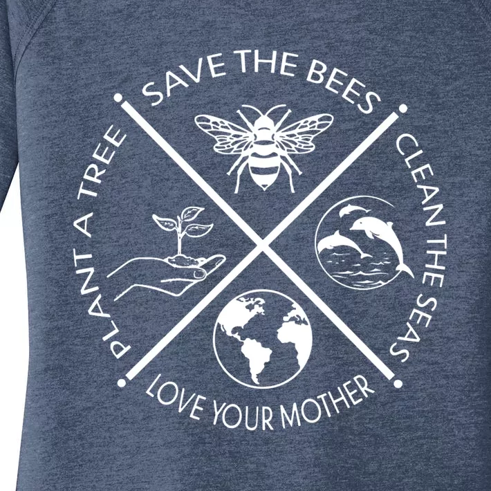 Save The Bees Plant More Trees Clean The Seas Earth Day Gift Women's Perfect Tri Tunic Long Sleeve Shirt