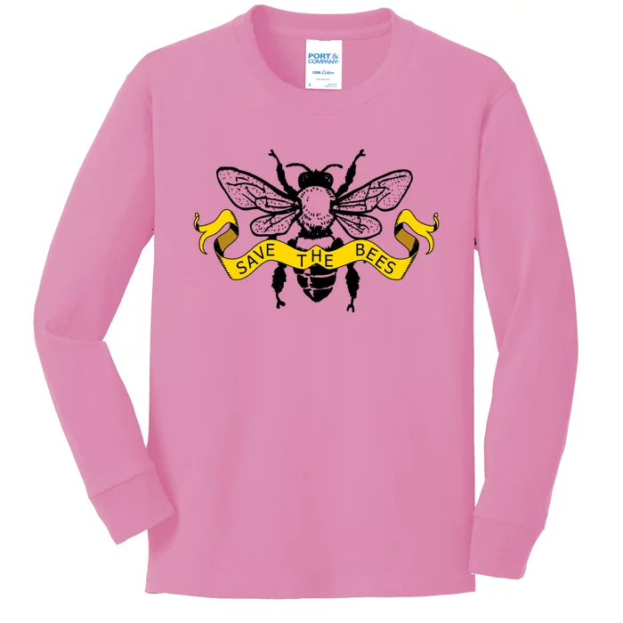 Save The Bees Cute Graphic Design Gift Kids Long Sleeve Shirt