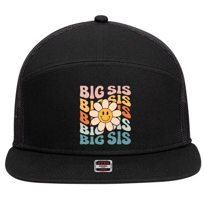 Soon To Be New Big Sister Retro Proud Big Sis Announcement 7 Panel Mesh Trucker Snapback Hat