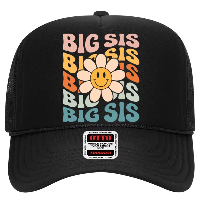 Soon To Be New Big Sister Retro Proud Big Sis Announcement High Crown Mesh Trucker Hat