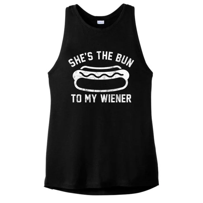 SheS The Bun To My Winer Funny Hotdog Ladies Tri-Blend Wicking Tank