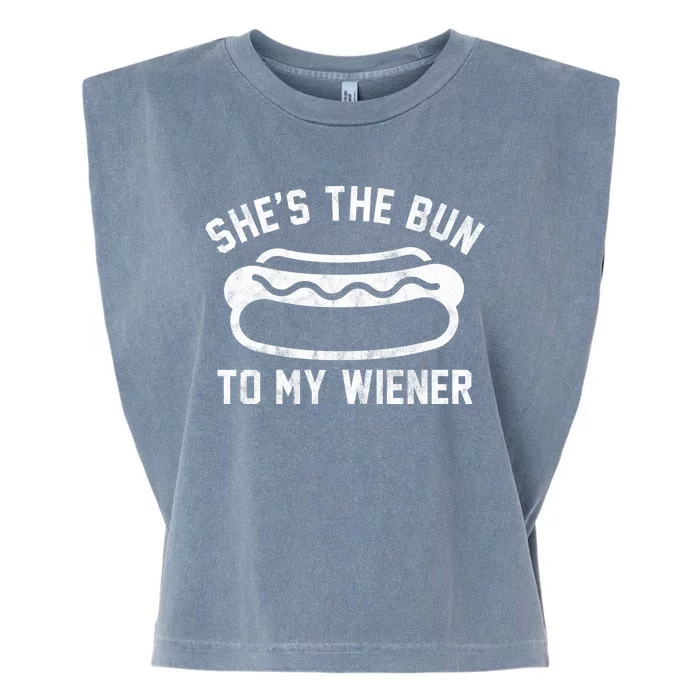 SheS The Bun To My Winer Funny Hotdog Garment-Dyed Women's Muscle Tee