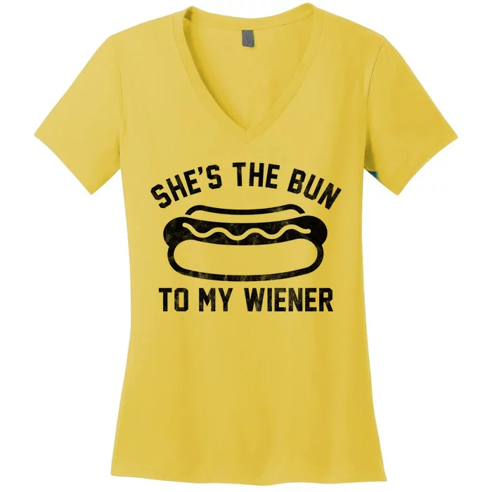 SheS The Bun To My Winer Funny Hotdog Women's V-Neck T-Shirt