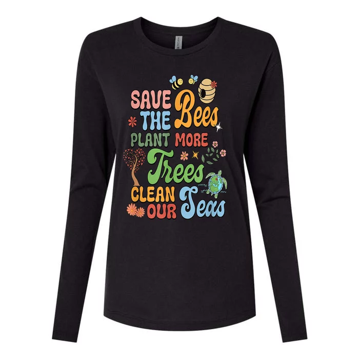 Save The Bees Plant More Trees Climate Change Funny Earth Womens Cotton Relaxed Long Sleeve T-Shirt