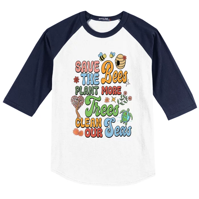 Save The Bees Plant More Trees Climate Change Funny Earth Baseball Sleeve Shirt