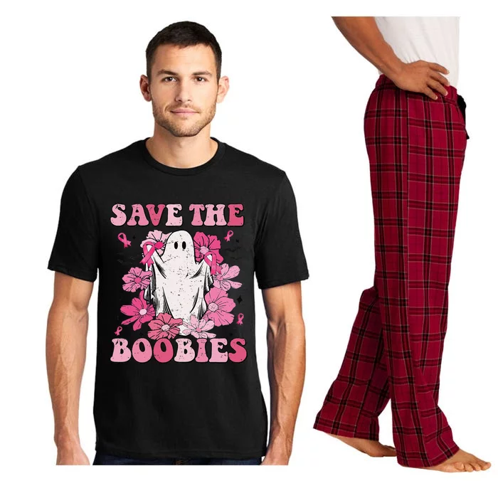 Save The Boobies Pink Ghost Woman Breast Cancer Halloween Pajama Set