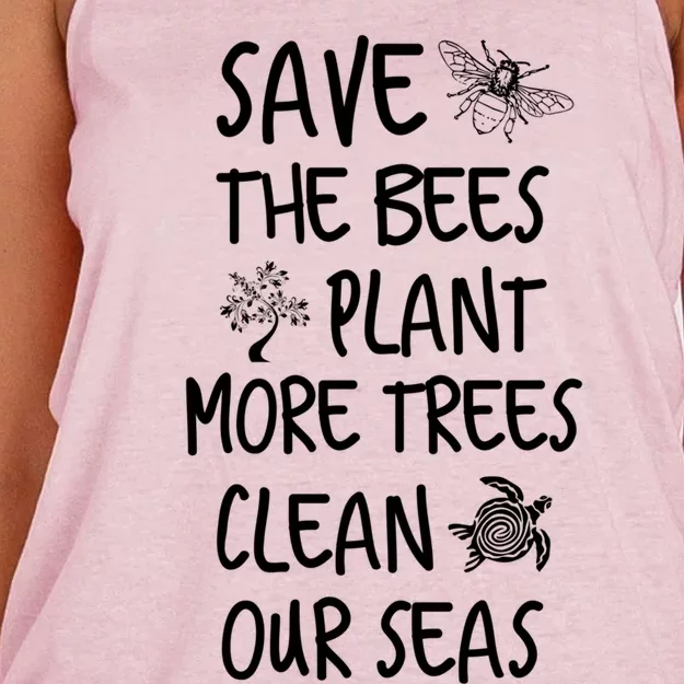 Save The Bees Plant More Trees Clean Our Seas Environt Gift Women's Knotted Racerback Tank