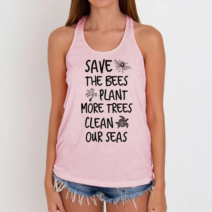 Save The Bees Plant More Trees Clean Our Seas Environt Gift Women's Knotted Racerback Tank