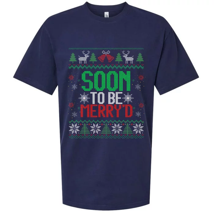 Soon To Be Married Merry'd Couples Matching Ugly Christmas Sueded Cloud Jersey T-Shirt