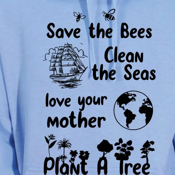 Save The Bees Cool Gift Love Your Mother Trees Seas Earth Nature Gift Unisex Surf Hoodie