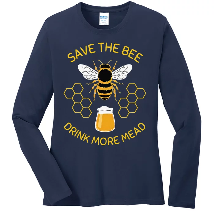 Save The Bees Drink More Mead Funny Craft Beer Brew Ladies Long Sleeve Shirt