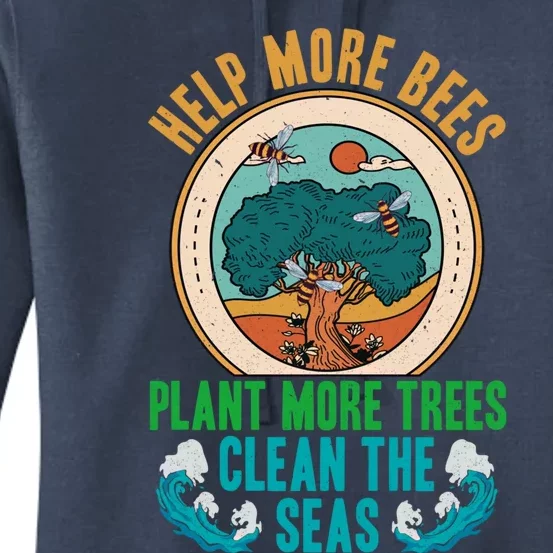 Save The Bees Trees And Oceans Earth Day Meaningful Gift Women's Pullover Hoodie