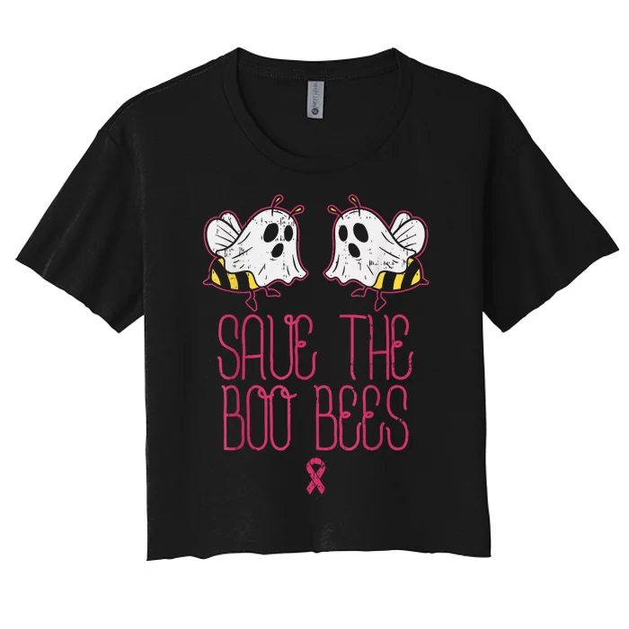 Save The Boobees Boo Bees Breast Cancer Halloween Women's Crop Top Tee