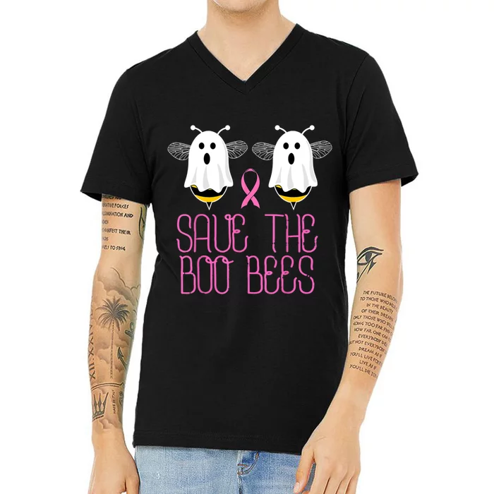 Save The Boobees Boo Bees Breast Cancer Halloween V-Neck T-Shirt