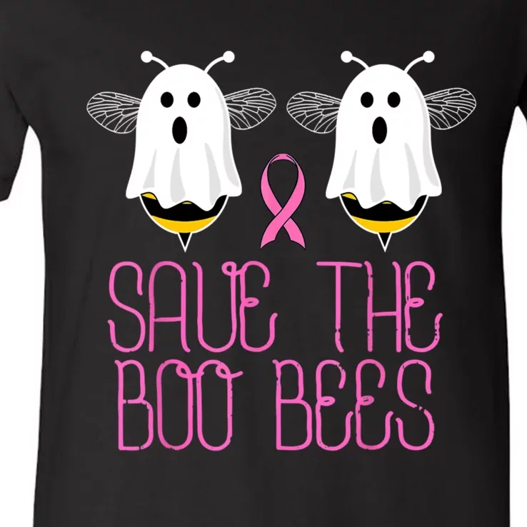 Save The Boobees Boo Bees Breast Cancer Halloween V-Neck T-Shirt