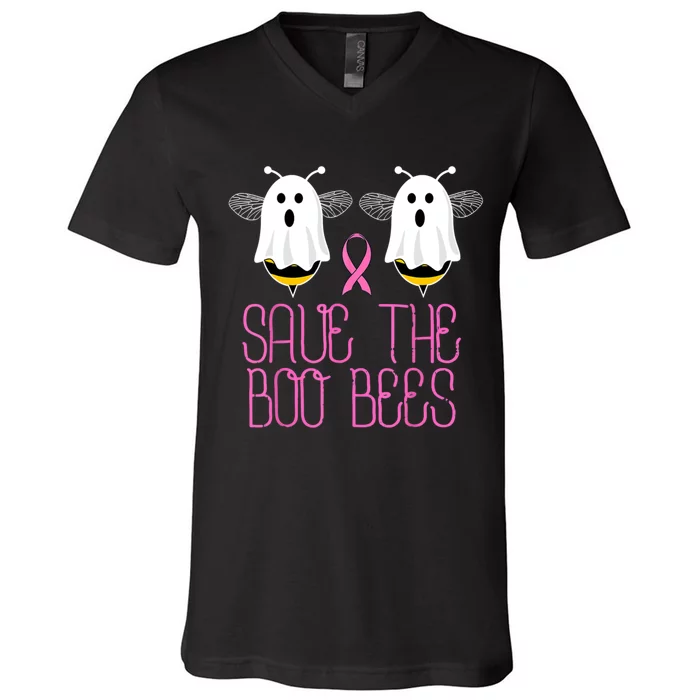 Save The Boobees Boo Bees Breast Cancer Halloween V-Neck T-Shirt